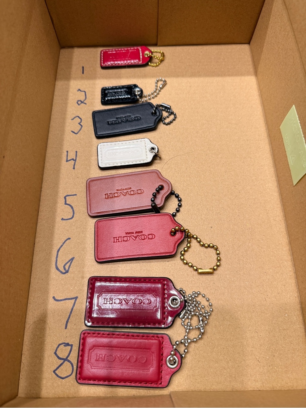 Coach Leather Key Tag Set in Red, Pink, Black, White, Brown